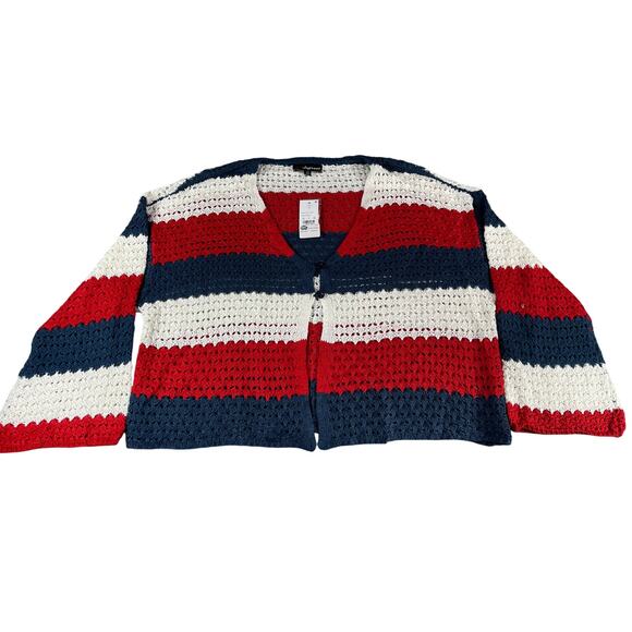 33 Degrees Sweater Womens 2X Cardigan Open Knit Long Sleeve America Flag USA NWT - Picture 1 of 10